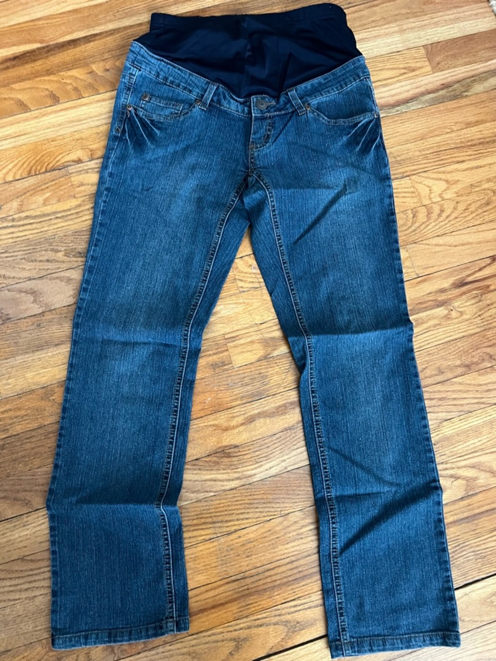 Maternity Boot-Cut Jeans in Dark Blue with Supportive Overband